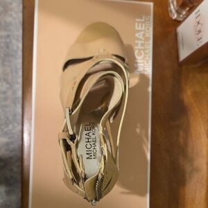 Michael Kors Beige Leather Braided Ankle-Strap Heels